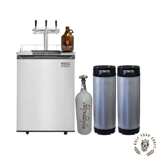 Kegerator Fridge Package with Premium T Font, 3 taps, gas bottle and two 19L kegs