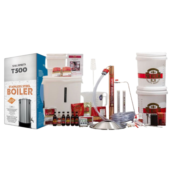 Pure Distilling Home Distilling Starter Kit with copper condenser , T500 Stainless Steel Boiler and  Ingredients