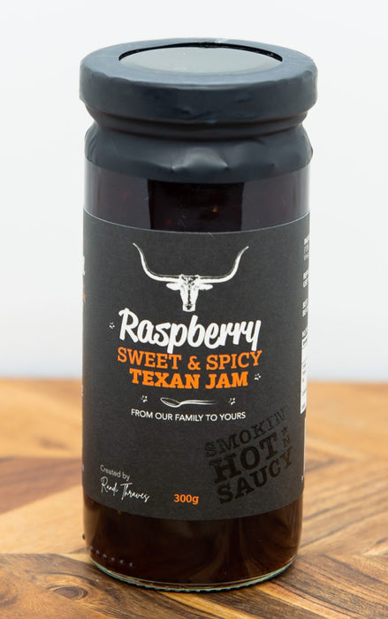 Smokin Hot ‘N Saucy Raspberry Sweet and Spicy Texan Jam 300gm
